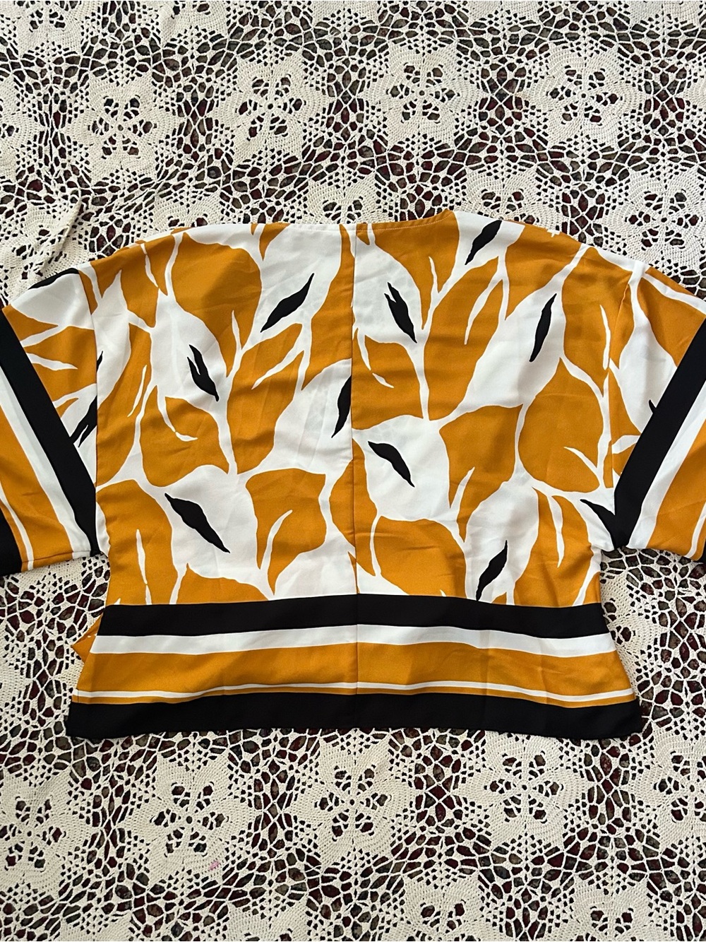 Nine West Mustard, Black and White Wrap Blouse with Side Tie - Picture 6 of 6